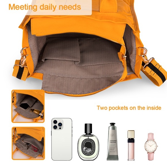 Women’s canvas handbag Stylish Orange Tote Bag - Picture 4 of 5